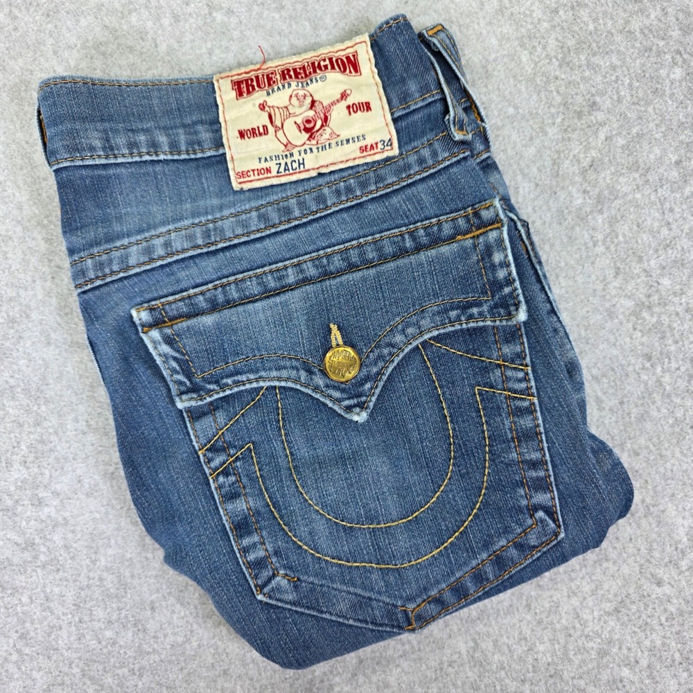True Religion Zach Men's Size 34 Denim Shorts Cut Off Raw Hem Blue Made in USA